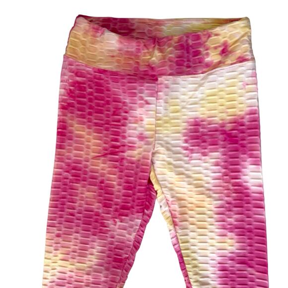 Scrunch Butt Tie Dye Leggings Womens Small Textured Pink Yellow Casual Workout‎ - Picture 7 of 11